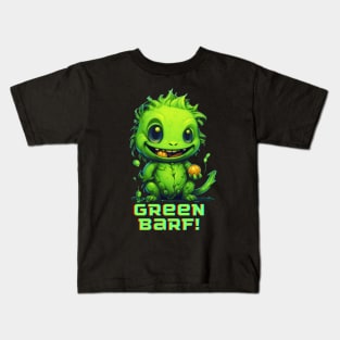 Green Muncher: Diseño divertido de un pequeño dinosaurio verde disfrutando de una nuez Kids T-Shirt